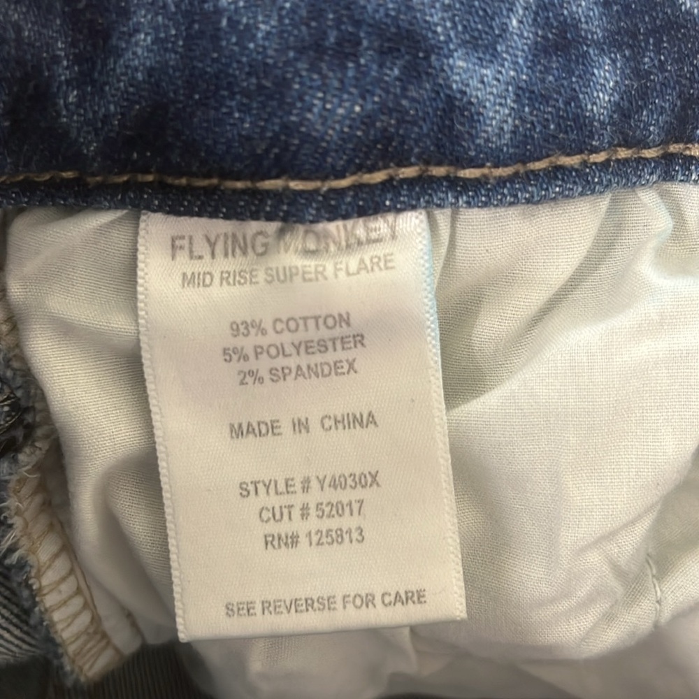 Flying Monkey Distressed Medium Blue Flare Jeans - Picture 8 of 9